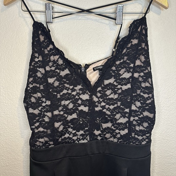 Express Womens Large Jumpsuit Pants Black Cross Back Lace Holiday Cocktail New - Picture 3 of 9
